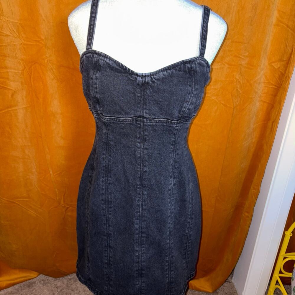 Social Tourist Washed Black Denim Corset-Style Bustier Mini Dress — Size Medium